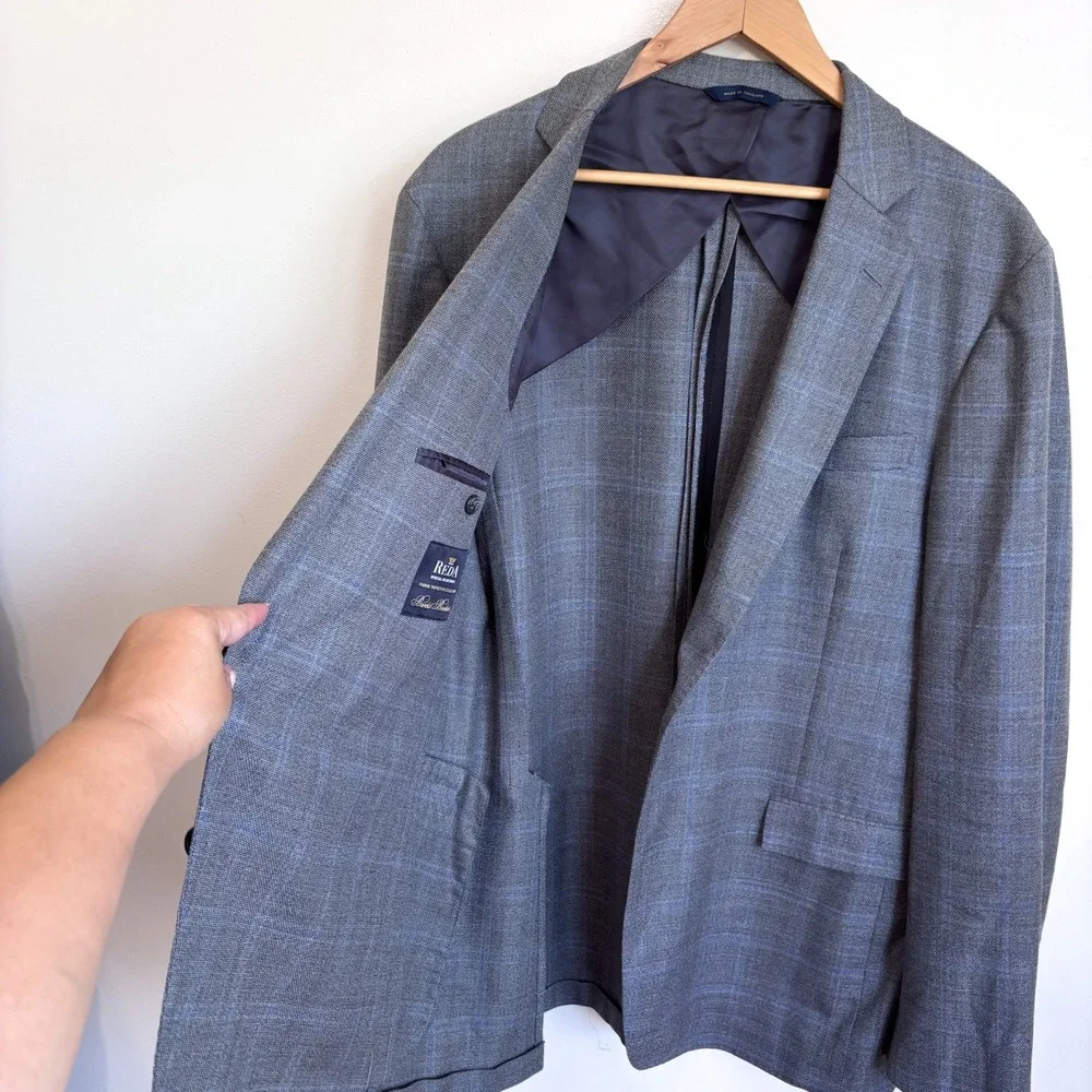 Brooks Brothers Mens Regent Glen Plaid Reda Wool Blazer Sport Coat 44L Gray Blue